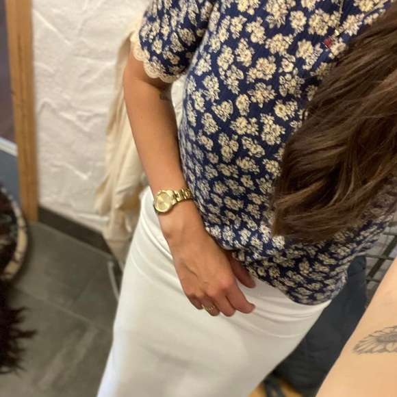 Sezane Clea Shirt Floral Crinkle Size Small French Top Blouse Romantic Lace Trim - Picture 16 of 16